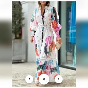 Maxi long sleeve floral mod retro vibe lined dress